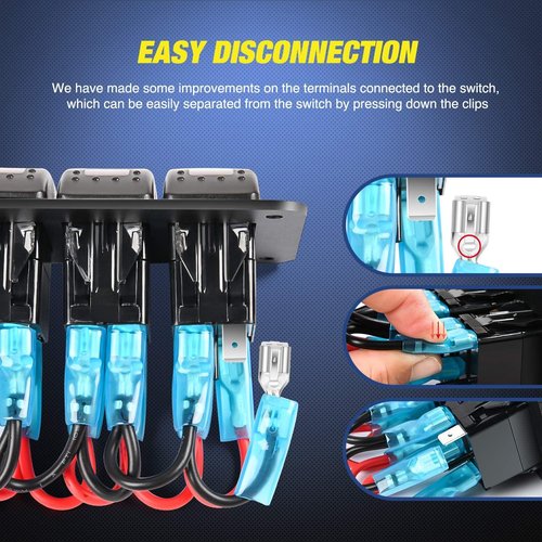 Nilight 6 Gang Rocker Switch Panel - Waterproof Pre-Wired Aluminum with USB & Voltmeter for 12V/24V Vehicles