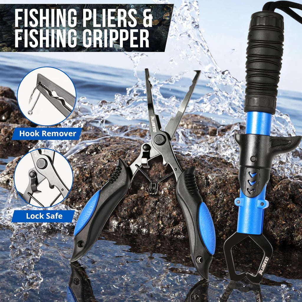PLUSINNO Fishing Backpack - Waterproof Sling Tackle Bag with Rod Holder & Tackle Boxes | Ideal Fishing Gift for Men