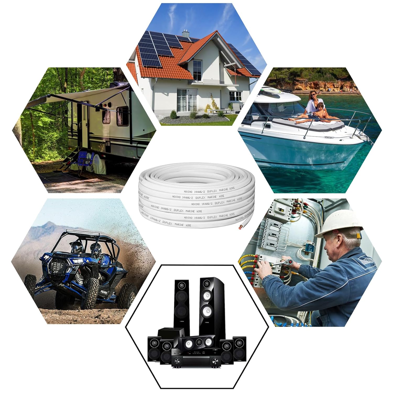 14 Gauge Marine Wire - 100ft 14 AWG Duplex Tinned Copper Cable for Boats, RVs & Solar Applications