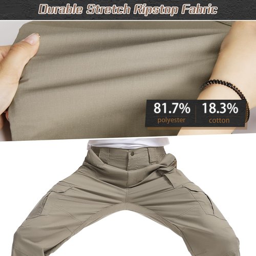 IGOLUMON Men's StretchTactical Pants, Breathable Ripstop Cargo Pants, Outdoor Lightweight EDC Work Hiking Pants, Durable Casual Trousers Khaki