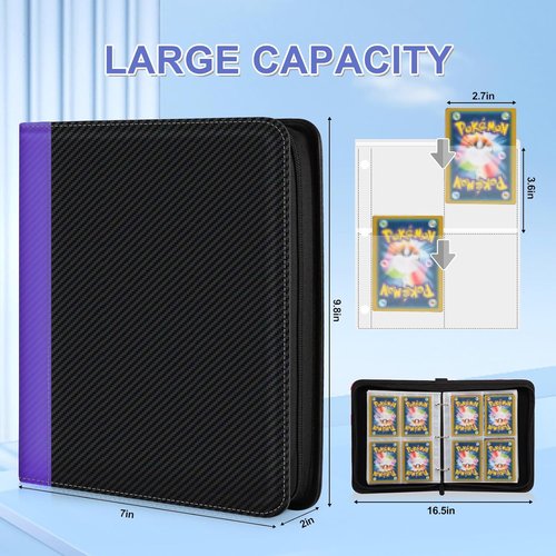 CLOKORIA Trading Card Binder - 440 Pocket Holder Case with 55 Sleeves for TCG & Sports Cards | Purple & Black