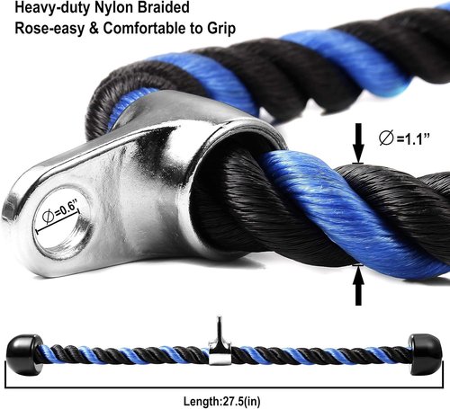 Deluxe Tricep Rope - Easy Grip Non-Slip Cable Attachment for Gym Workouts | 27 & 36 Inch Length