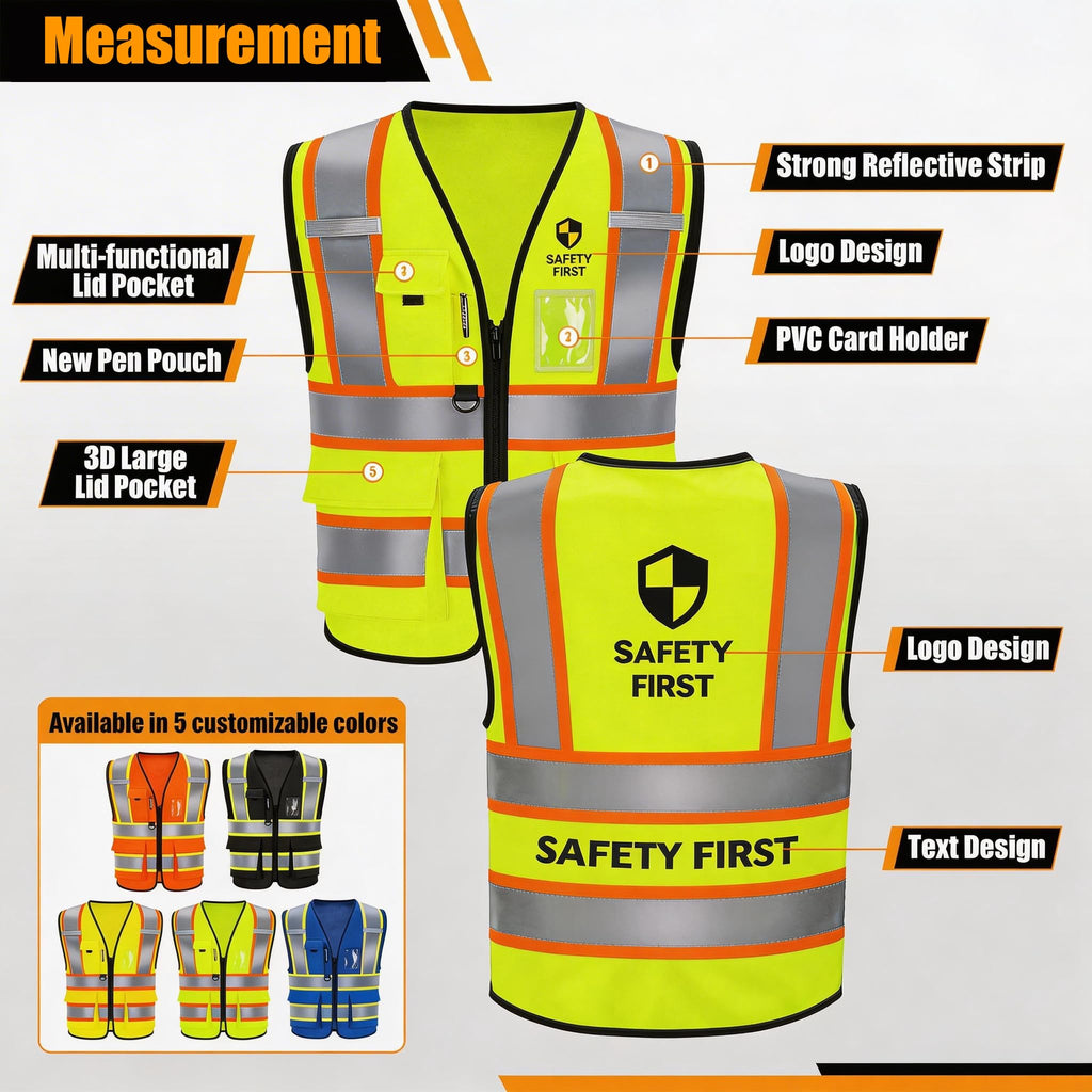 Custom Safety Vest with Logo, High Visibility Reflective Vest with Pockets and Zipper for Men Women, Personalized Construction Safety Vest Work,Warehouse,Surveyor, Crossing Guard,Road,Runner（Green）