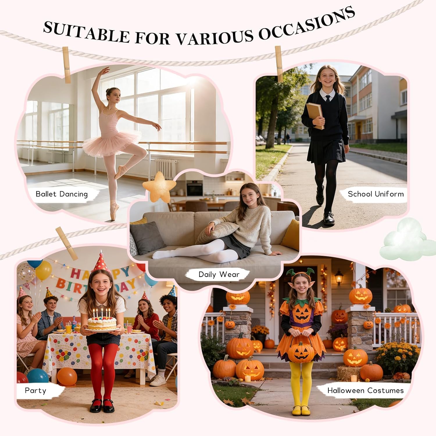 American Trends Toddler Ballet Tights - Soft & Versatile 6-Pack for Girls Ages 1-14 | Perfect for Dance & Daily Wear