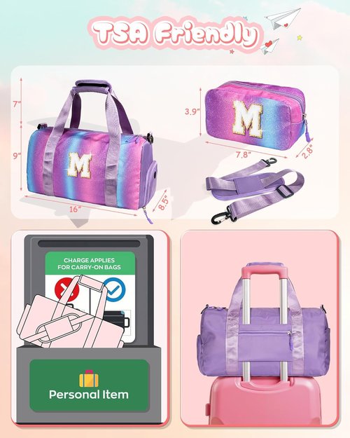 Cool Stuff Personalized Teen Girl Gym Bag - Shoe Compartment & Makeup Pouch | Ideal Gift for Ages 7-12 (Letter S)