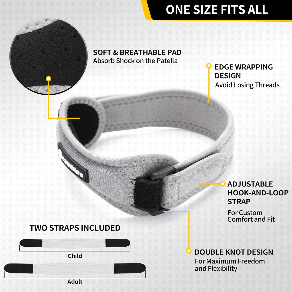 CAMBIVO 2 Pack Knee Braces for Women and Men, Patella Knee Support Strap, Basketball, Running, Hiking, Volleyball, Tennis, Squats (Gray)