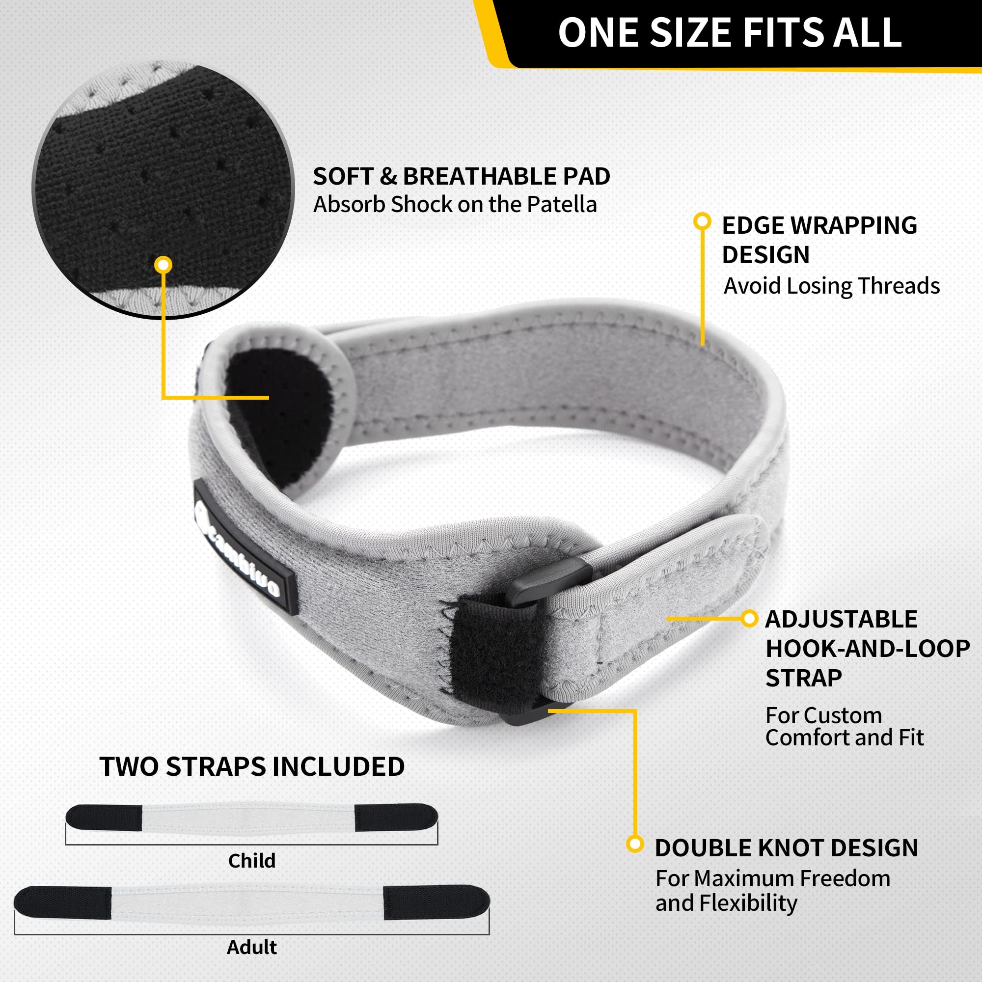 CAMBIVO 2 Pack Knee Braces for Women and Men, Patella Knee Support Strap, Basketball, Running, Hiking, Volleyball, Tennis, Squats (Gray)