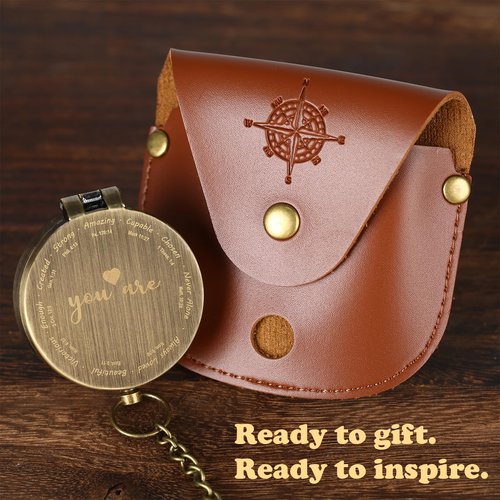 Engraved Brass Compass with Scripture, Inspirational Baptism Gift for Boy Girl Women Men, First Communion or Confirmation Gift, Christian Travel Hiking Religious Pocket Compass for Graduation Birthday