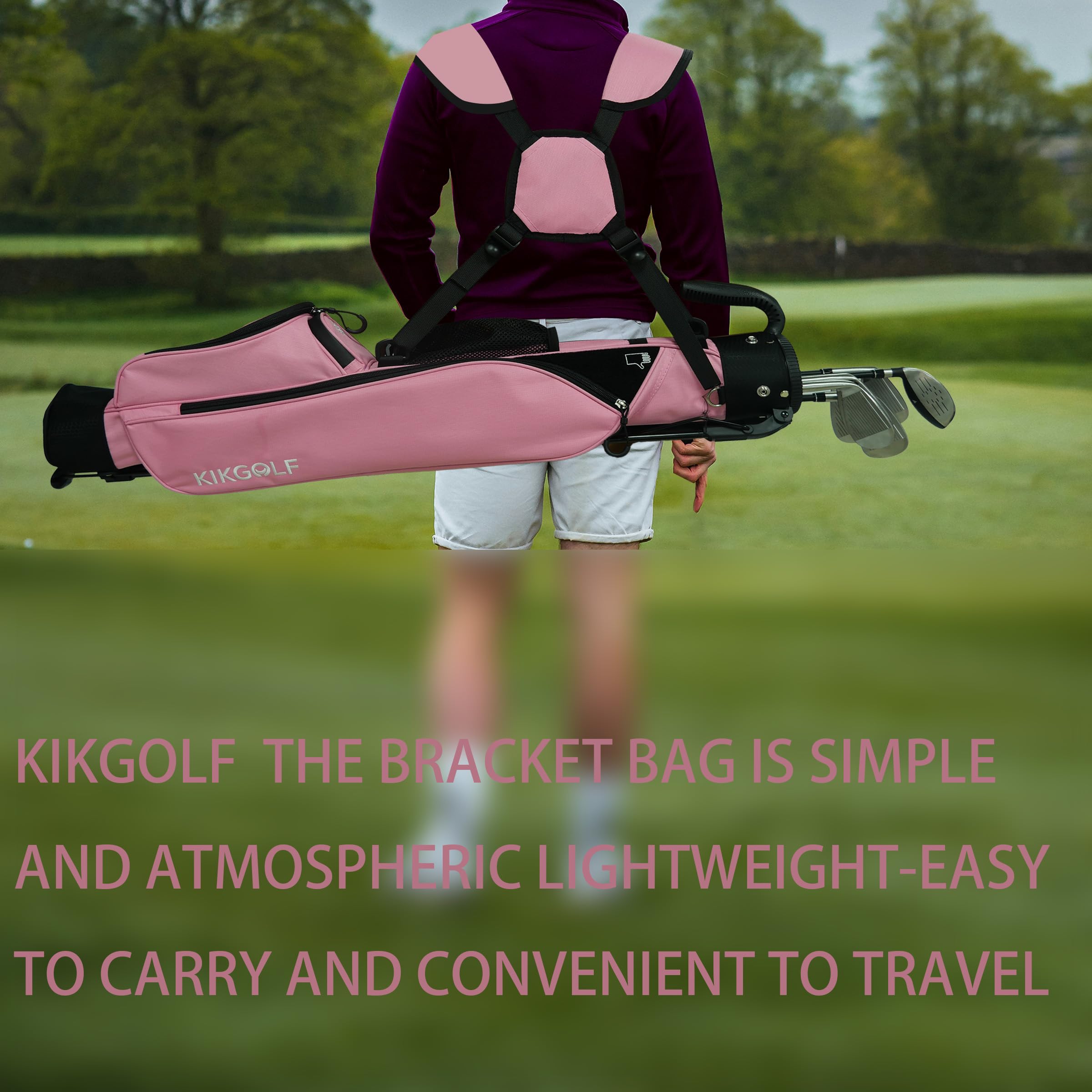 Sunday Golf Stand Bag Lightweight Golf Bag for Par 3 & Driving Range with 3 Zippered Pockets, Cooler Bag, Rain Hood and Adjustable Dual Strap System,Golf Club Carry Bag Suitable for Men & Women (Pink)