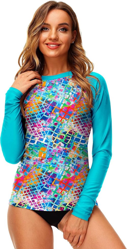 Deerose UPF 50+ Rash Guard | Women's Printed Swim Shirt for Surfing and Water Sports
