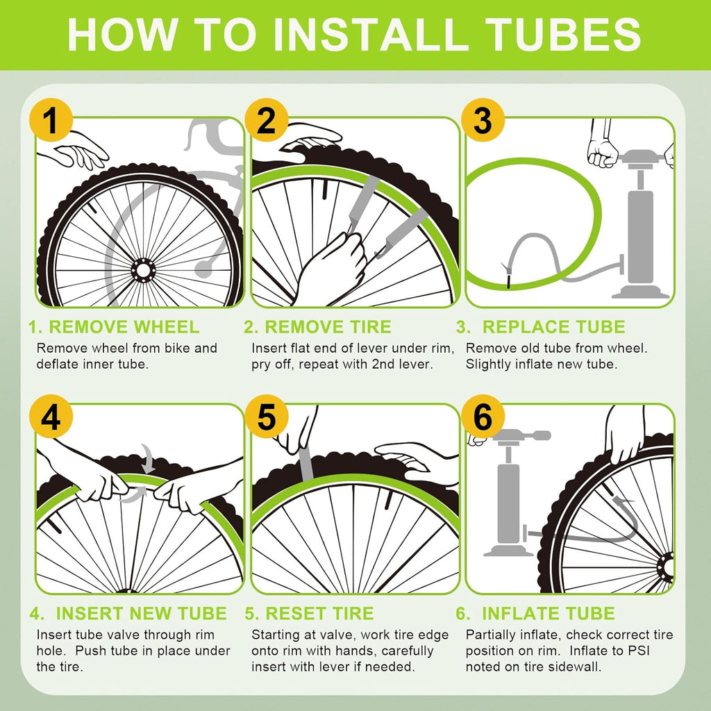 Skiennix Bike Tubes - 4 Pack of 12'' to 29'' Sizes with 32mm Schrader Valve & Tire Levers