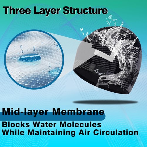 Waterproof, Windproof, Breathable Beanie Hat,Keep Your Head Warm and Completely Dry. (US, Alpha, One Size, Grey -Black)