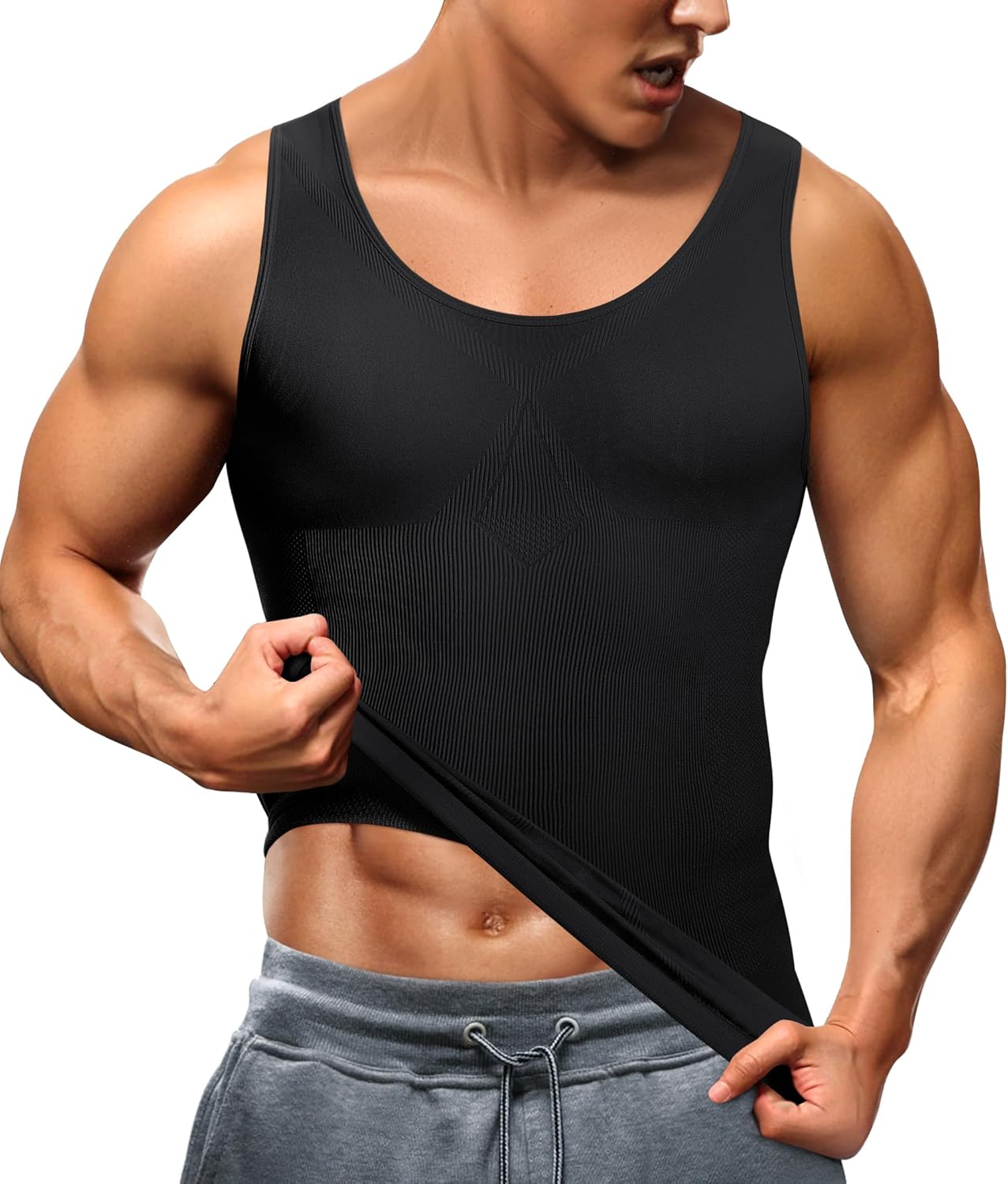 TAILONG Compression Shirts for Men - Slimming Body Shaper Waist Trainer Vest | Workout Tank Tops