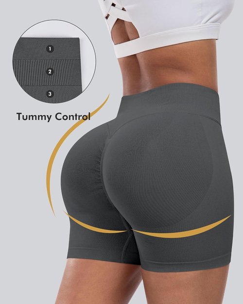 CHRLEISURE High Waisted Biker Shorts - Butt Lifting Seamless Gym Set | 4-Piece Collection