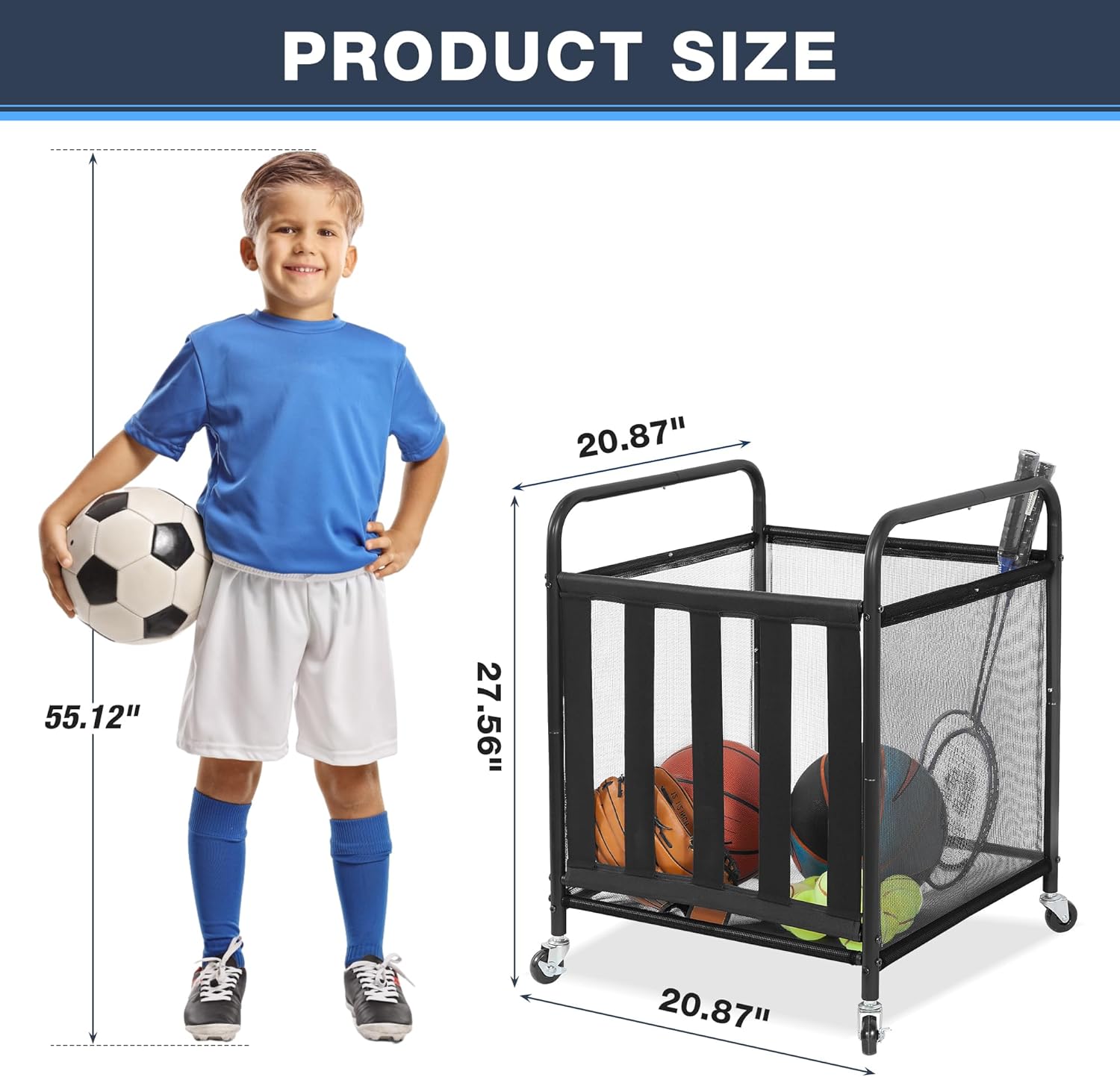 STO STO Rolling Sports Ball Storage Cart - Lockable Basketball Cage & Organizer | Steel Rack for Indoor/Outdoor Use, Black