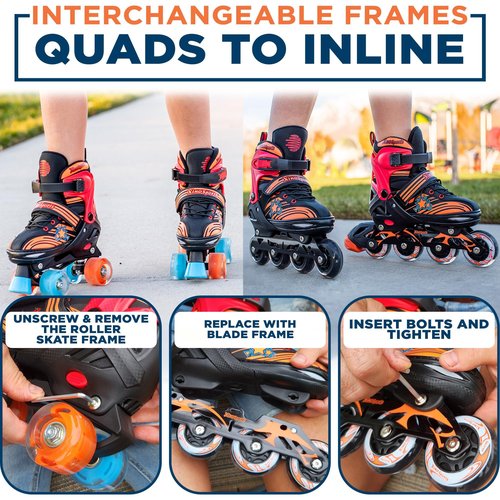 Xino Sports 2 in 1 Adjustable Combo Skates - Pro Quality - Beginner Friendly with Illuminating LED Light-Up Wheels, Interchangeable Skates for Boys & Girls for Indoor and Outdoor Use (Gray,XL 9-12)