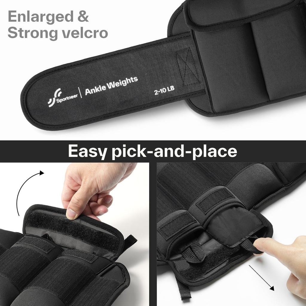 Sportneer Adjustable Ankle Weights - Heavy Leg Weights for Strength Training | 1 Pair, 4-20 LBS