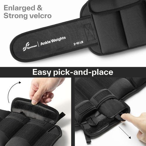 Sportneer 20lbs/Pair Adjustable Ankle Weights for Women and Men, Modularized Leg Weight for Yoga, Walking, Running, Aerobics, Gym, Physical Therapy (Black)