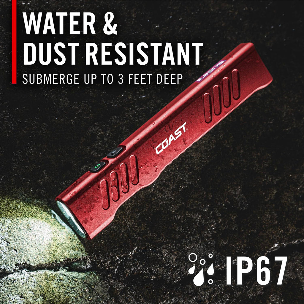Coast Slayer 1150 Lumen USB-C Rechargeable LED Flashlight with Spot/Flood, Memory Mode and Pocket Clip, RED