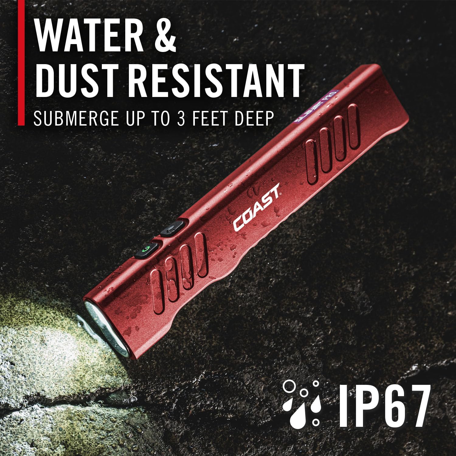 Coast Slayer 1150 Lumen USB-C Rechargeable LED Flashlight with Spot/Flood, Memory Mode and Pocket Clip, RED