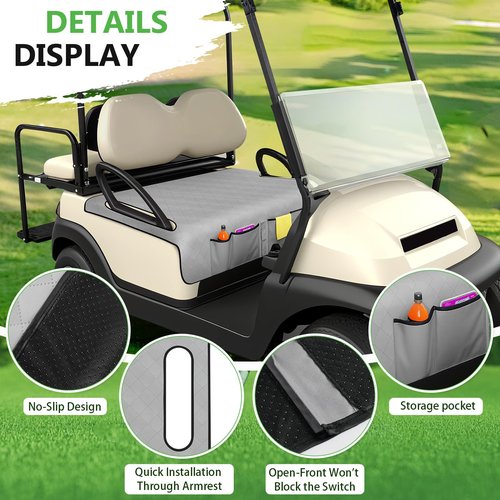 Federedevo Golf Cart Seat Covers, Universal Golf Cart Seat Blanket for EZGO、Yamaha、Club Car and More 2 Person Seats Golf Carts, with 4 Pockets & Nonskid Bottom