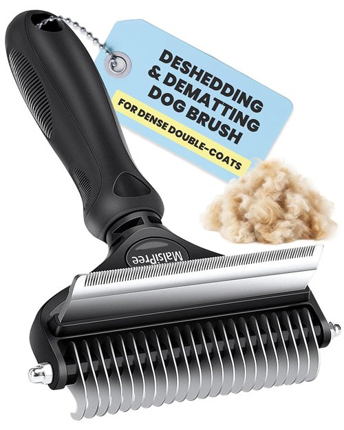 MalsiPree Dog Brush - 2-in-1 Undercoat Rake & Dematting Tool - Large Black Shedding Brush for Medium to Large Dogs & Cats