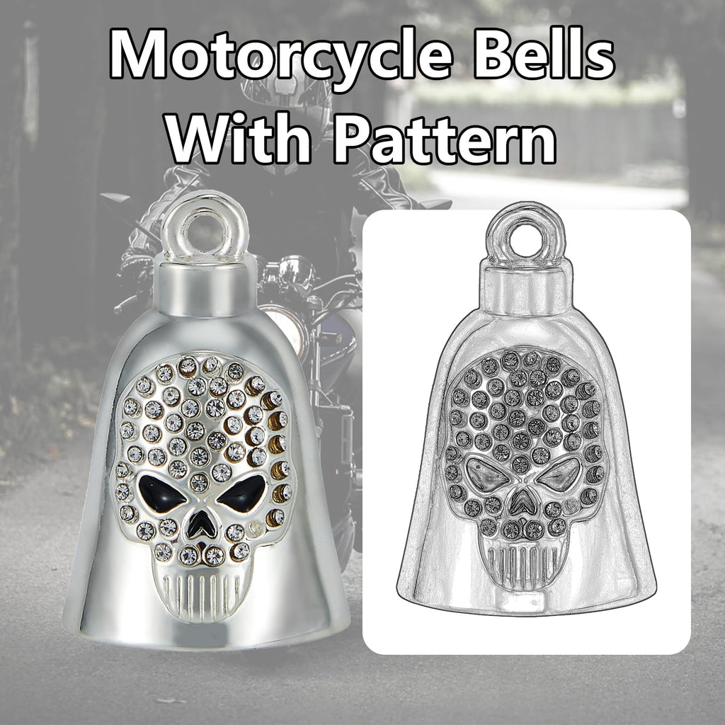 RiderVibe Motorcycle Bells for Biker Good Luck Riding Bells Guardian Biker Bells with Lanyard and CZ (Skull, 1)
