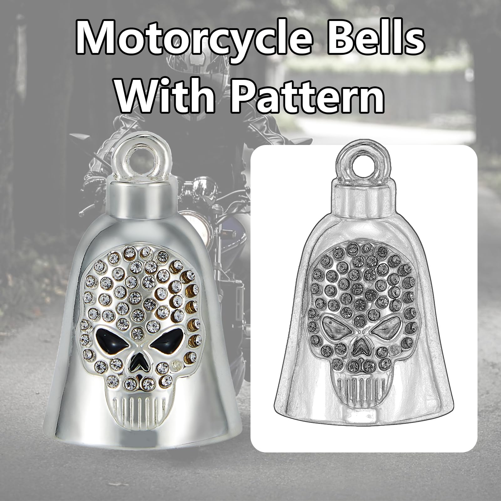 RiderVibe Motorcycle Bells for Biker Good Luck Riding Bells Guardian Biker Bells with Lanyard and CZ (Skull, 1)