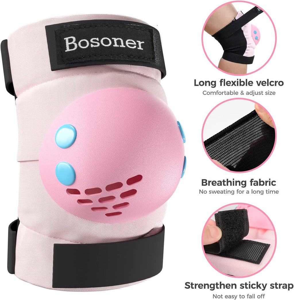 BOSONER Kids Protective Gear Set - Knee Pads, Elbow Pads & Wrist Guards for Ages 3-15 | Ideal for Roller Skating, Cycling & BMX
