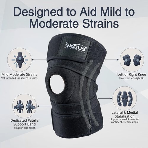 Exous Bodygear Knee Brace - Meniscus Tear & Arthritis Support | Patented Adjustable Wraparound Strap, Medium Size
