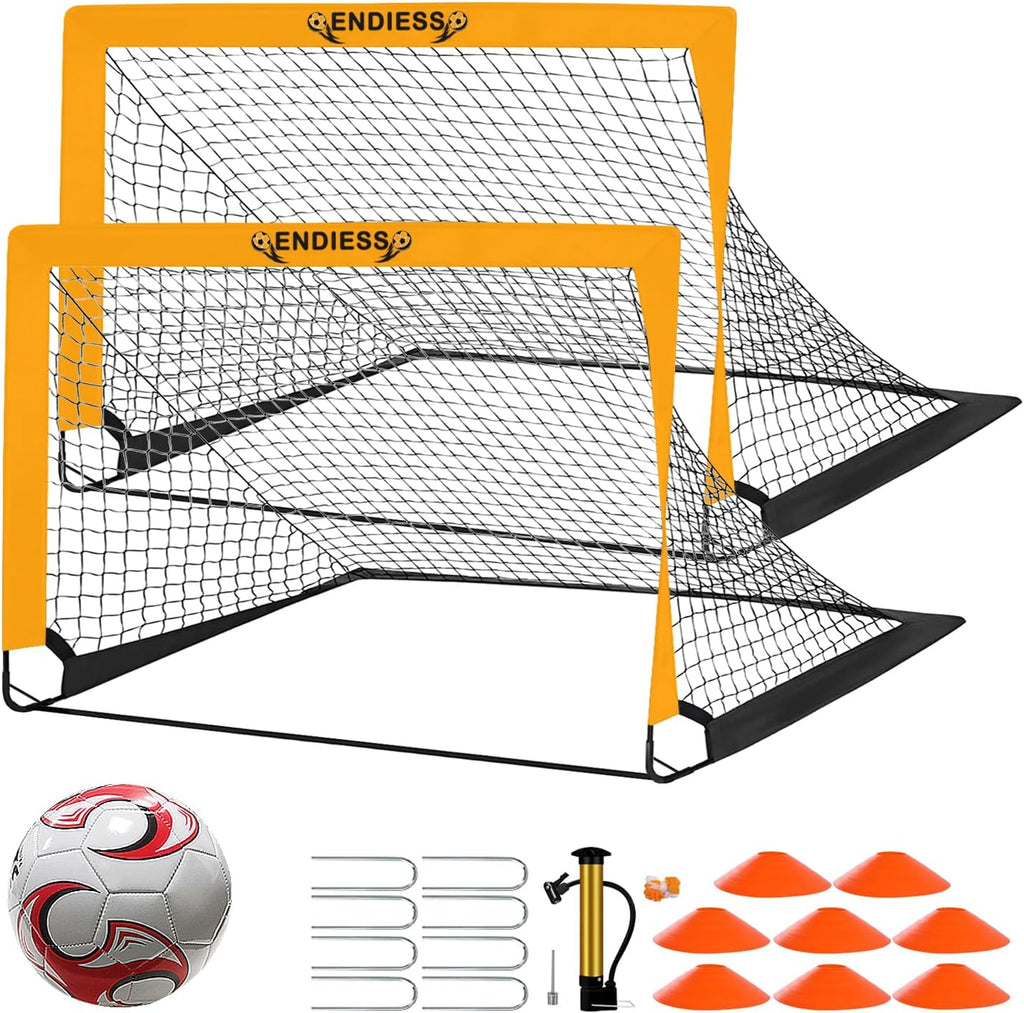 Skiennix Kids Soccer Goals - Durable 4'x3' Pop Up Net Set with Ball, Pump, Cones & Carry Bag