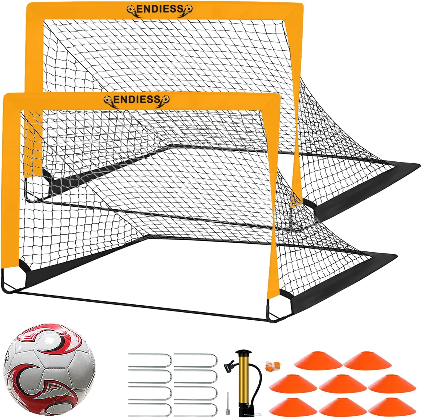 Skiennix Kids Soccer Goals - Durable 4'x3' Pop Up Net Set with Ball, Pump, Cones & Carry Bag