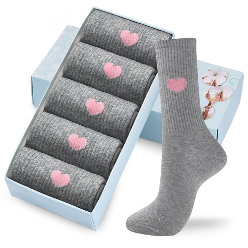 Corlap Women's Cute Cotton Crew Athletic Running Socks - Ankle High, Novelty Fun Heart Design 5-Pairs (Gift Box)