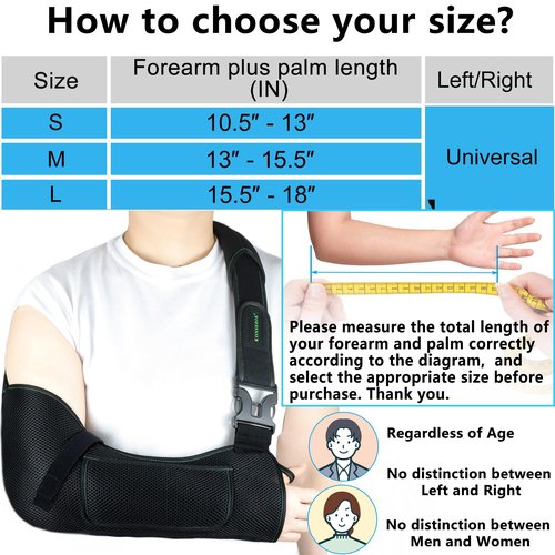 KONSEDIK Arm Shoulder Sling,Breathable Medical Sling with Shoulder Pad,support for Women and Men Rotator Cuff Injury,Left or Right Arm,Elbow,Clavicle Fracture Post-Surgery(Black,Medium)
