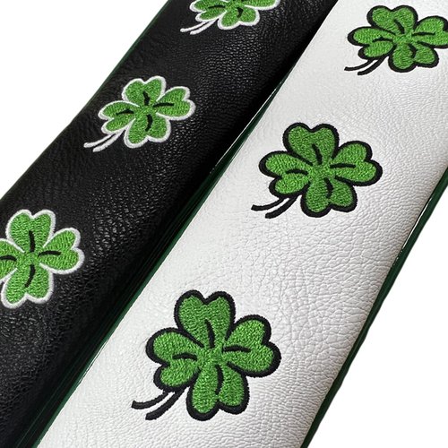 Gbourly Four Leaf Clover Golf Club Alignment Stick Cover Shamrock Black Holds at Least 2 Sticks PU Leather Protector Case Holder