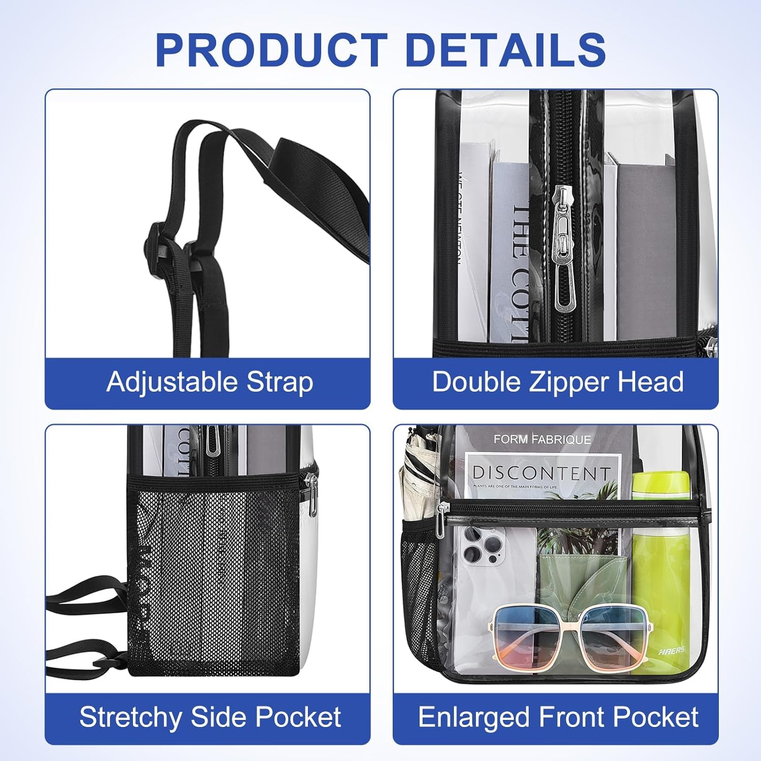 Skiennix Clear Stadium Backpack - Mini Sports Bag for Events, Concerts & Travel | Black 12x12x6