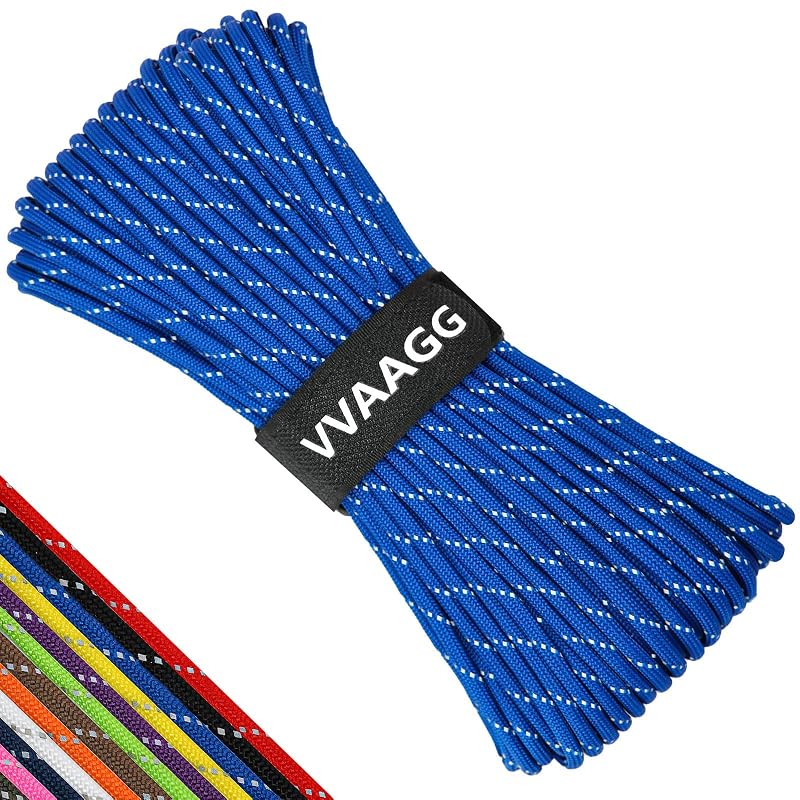 Blue 100ft Reflective Paracord 550 Cord 4mm 7-Strand Nylon Rope – Camping & Hiking Utility