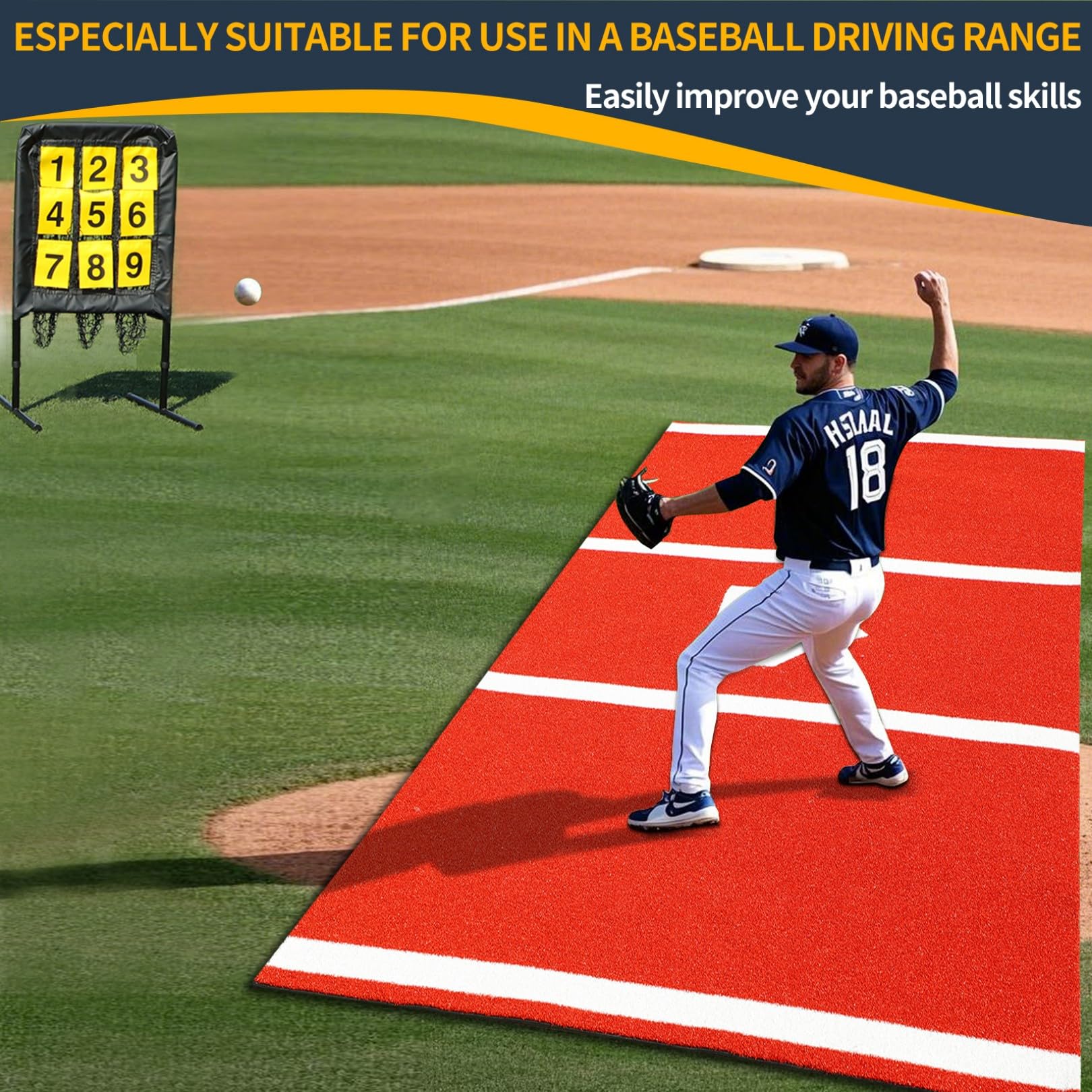 Qryovsa Thickened Baseball Hitting Mat 10ft x 5ft Home Plate Batters Box Turf Mat,0.4in Thick Waterproof Indoor/Outdoor Batting Cage Mat for Softball Pitching Mound, with Portable Carry Bag