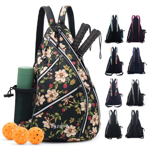 ZOEA Adjustable Pickleball Bag with Water Bottle Holder - Pickleball Paddle Backpack for Men and Women (Flower White)