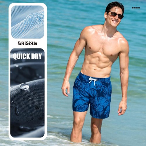 BRISIRA Men's Swim Trunks - Quick Dry 5-Inch Bathing Suits with Compression Liner & Pockets