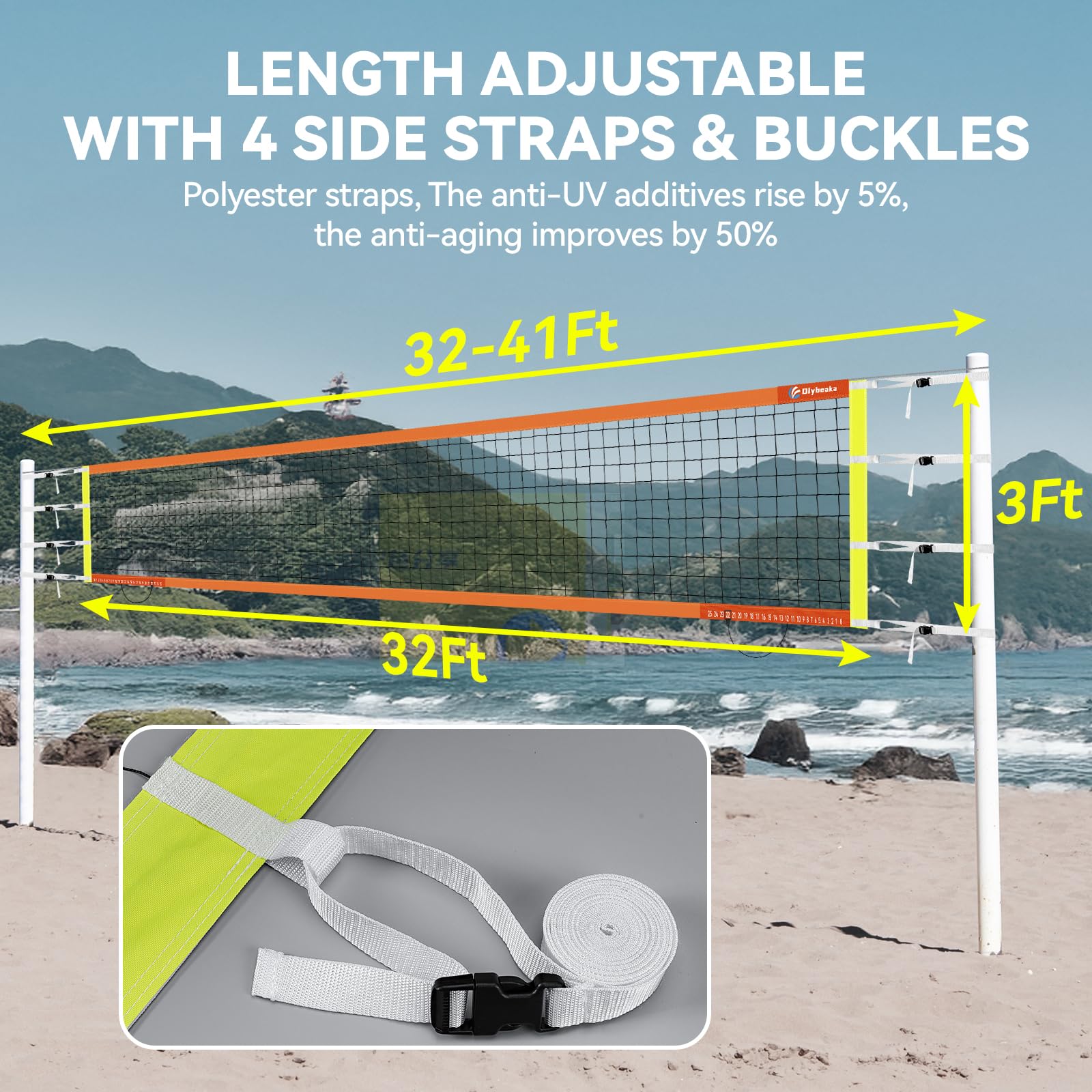 Professional Volleyball Net with Aircraft Steel Cable, Scoring Design - Anti-UV & Heavy Duty for Outdoor, Backyard, Pool, Schoolyard, Beach - Easy Set Up with Storage Bag