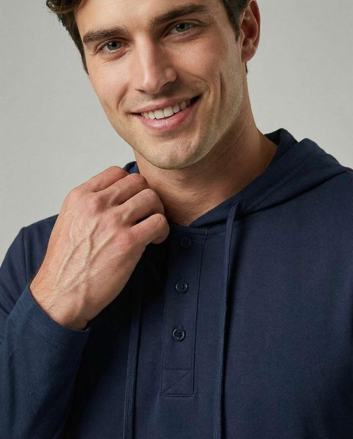 Real Essentials 3 Pack: Men's Cotton Henley Pullover Hoodie Lightweight Casual Long Sleeve Hooded Sweatshirt- Set 2, L