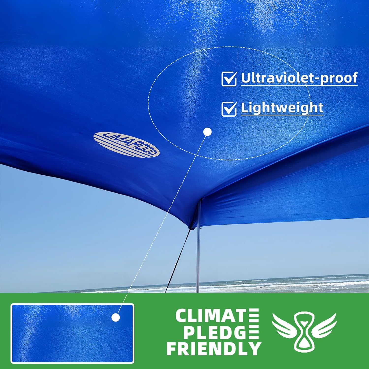 UMARDOO Beach Tent Canopy - Portable 10x10FT Sun Shade with UPF 50+ Protection | Easy Setup & Carry Bag (Blue)