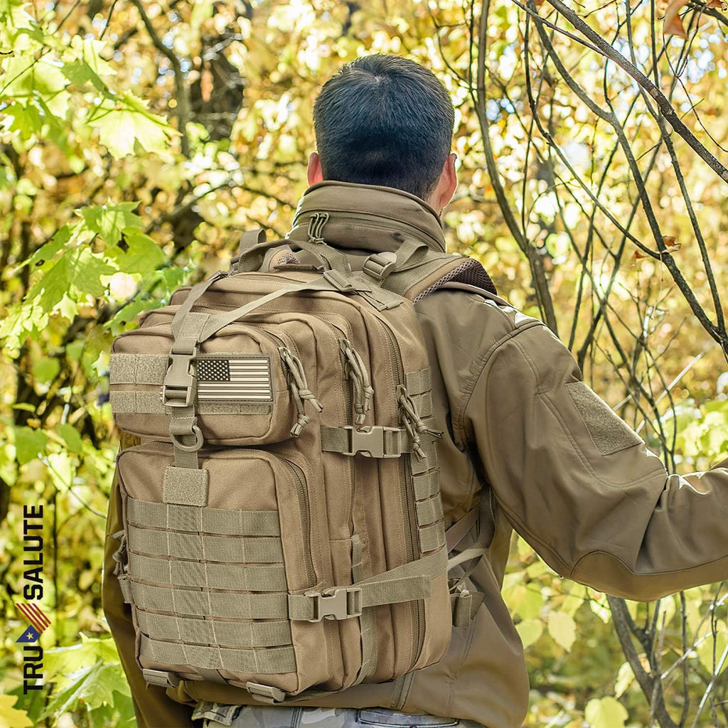 Tru Salute 45L Military Tactical Backpack - Large Army Assault Pack | Molle Bug Out Bag (Tan)