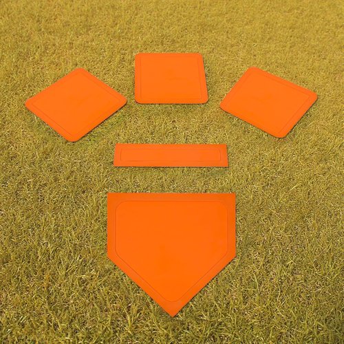 Baseball Softball Base Set - 5-Piece Orange Throw Down Bases with Pitchers Rubber for Teeball & Kickball
