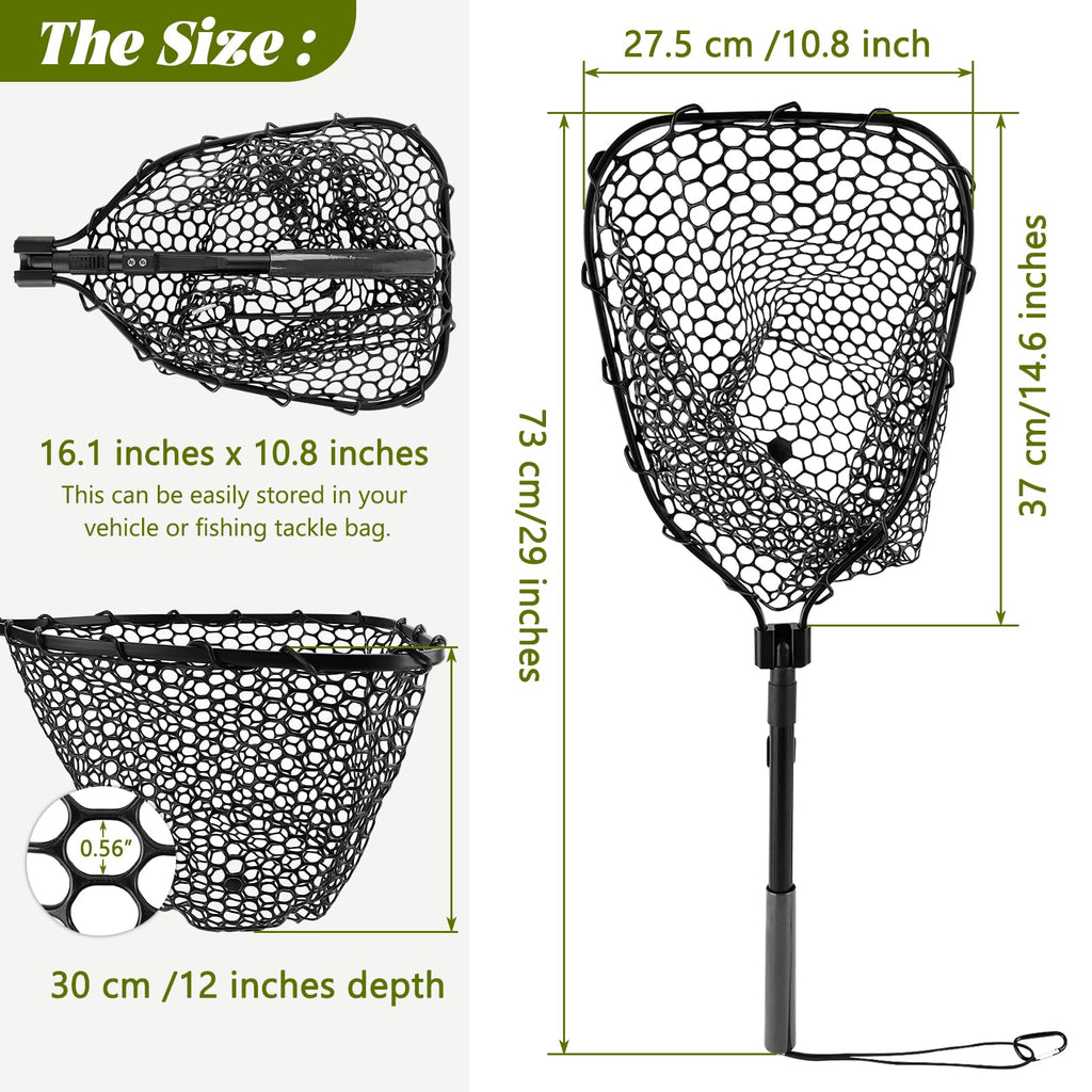 Fishing Net with Handle, Fish Landing Net for Kids Men Women, Safe Fish Catching or Releasing