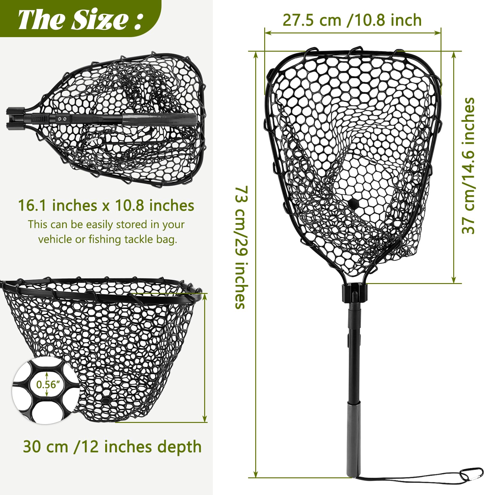 Fishing Net with Handle, Fish Landing Net for Kids Men Women, Safe Fish Catching or Releasing