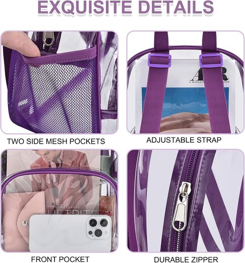 Busiuw Clear Stadium Backpack - 12x12x6 with Front Pocket for Concerts & Sports | Purple