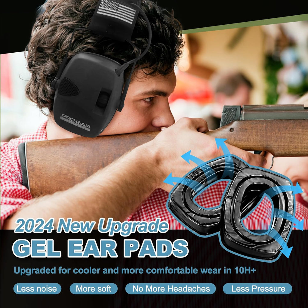ProHear Electronic Ear Protection - Gel Pads & 4X Sound Amplification | NRR 23dB Noise Reduction Muffs for Shooting, Black