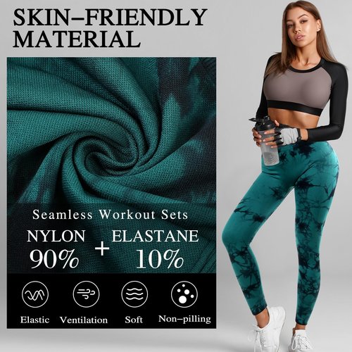 Mumucove 4 Pcs Womens Workout Leggings Tie Dye High Waisted Yoga Pants Seamless Scrunch Butt Lifting Compression Tights(Gray, Black, Dark Green, Red,Small)